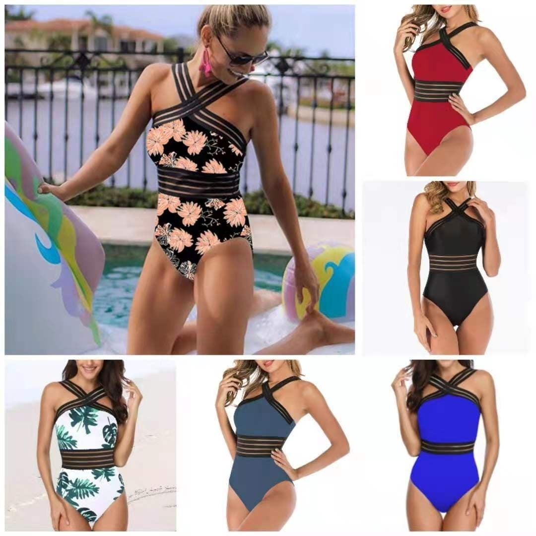 Womens One Piece Swimwear Front Crossover Swimsuits Hollow Bathing Suits Image 1