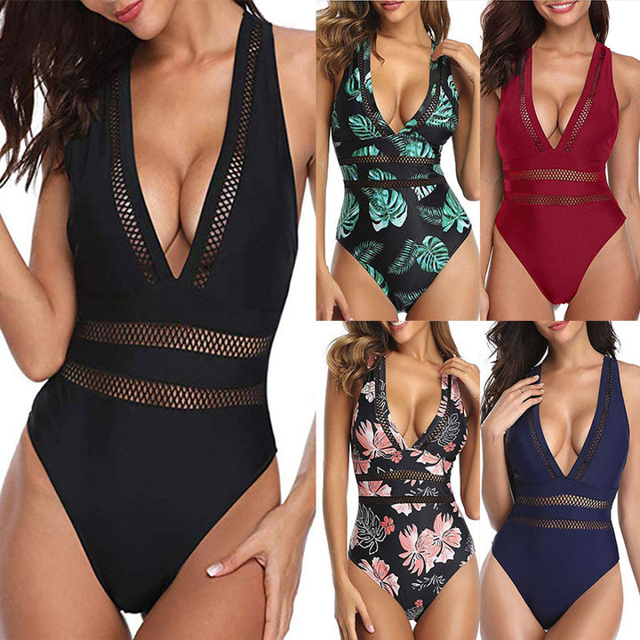 Women One Piece Plunge V Neck Monokini Sexy Hollow Out Swimsuits Bathing Suit Image 1