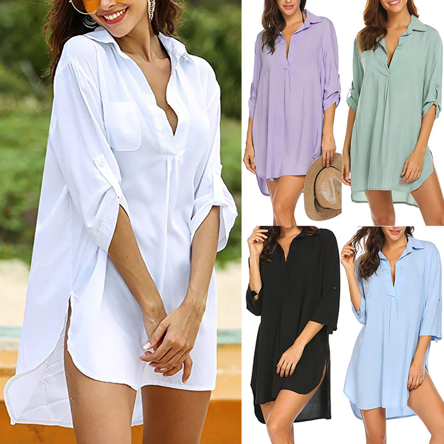 Womens Swimsuit Beach Cover Up Shirt Bikini Beachwear Bathing Suit Beach Dress Image 1