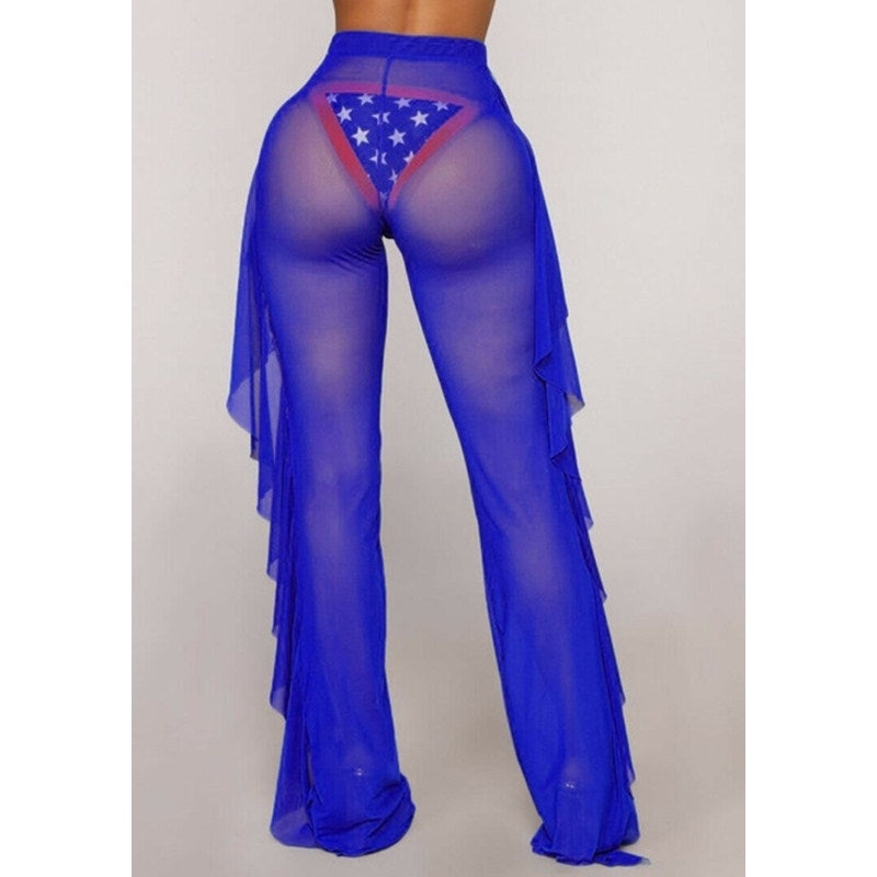 Womens Perspective Sheer Mesh Ruffle Pants Swimsuit Bikini Bottom Cover up Pants Image 6
