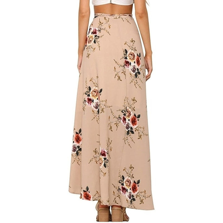 Womens Boho Floral Tie Up Waist Summer Beach Wrap Cover Up Maxi Skirt Image 4