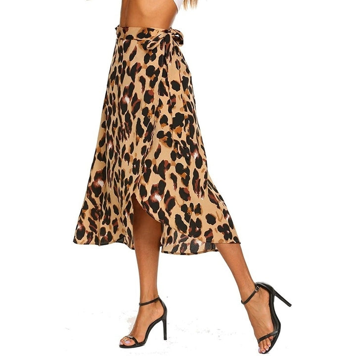 Womens Boho Leopard Skirt High Low Split Summer Beach Midi Wrap Skirts Image 4