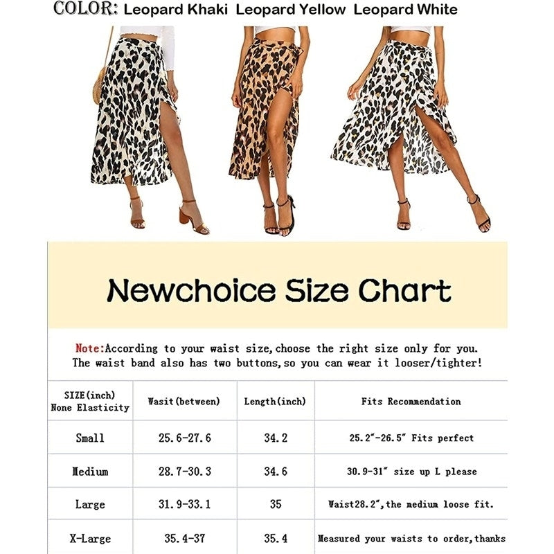 Womens Boho Leopard Skirt High Low Split Summer Beach Midi Wrap Skirts Image 6