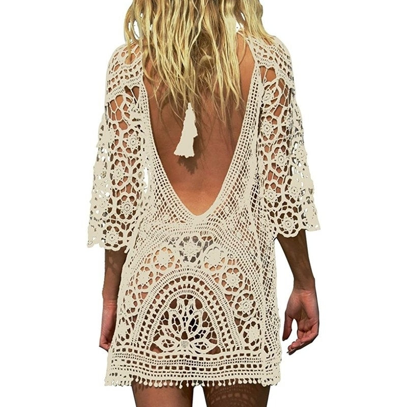 Womens Bathing Suit Cover Up Crochet Lace Bikini Swimsuit Dress Image 4