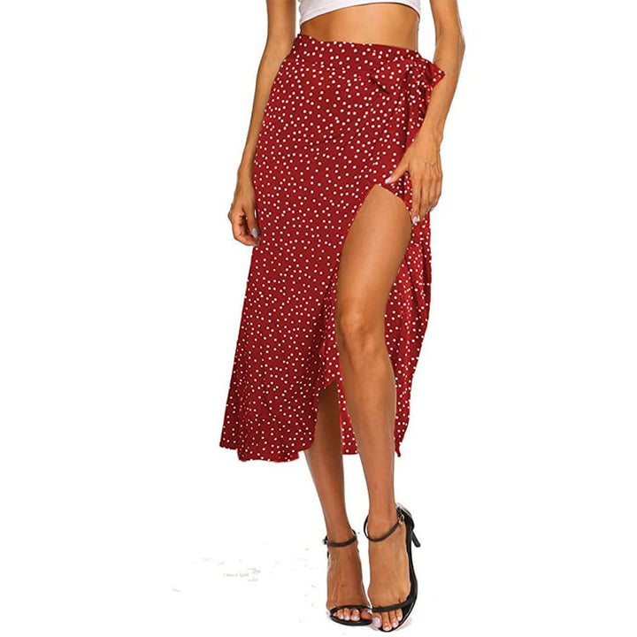 Womens Boho Leopard Skirt High Low Split Summer Beach Midi Wrap Skirts Image 1