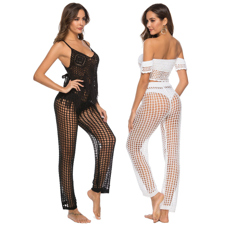 Womens Crochet Net Hollow Out Beach Pants Sexy Swimsuit Cover Up Pants Image 1