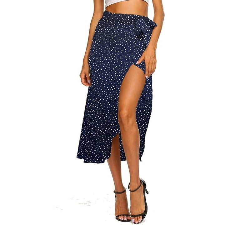 Womens Boho Leopard Skirt High Low Split Summer Beach Midi Wrap Skirts Image 8