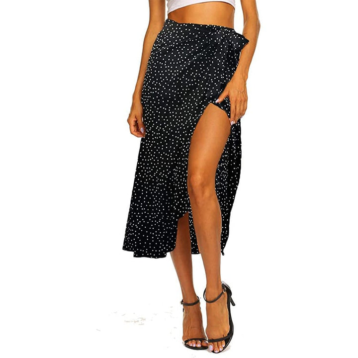 Womens Boho Leopard Skirt High Low Split Summer Beach Midi Wrap Skirts Image 9