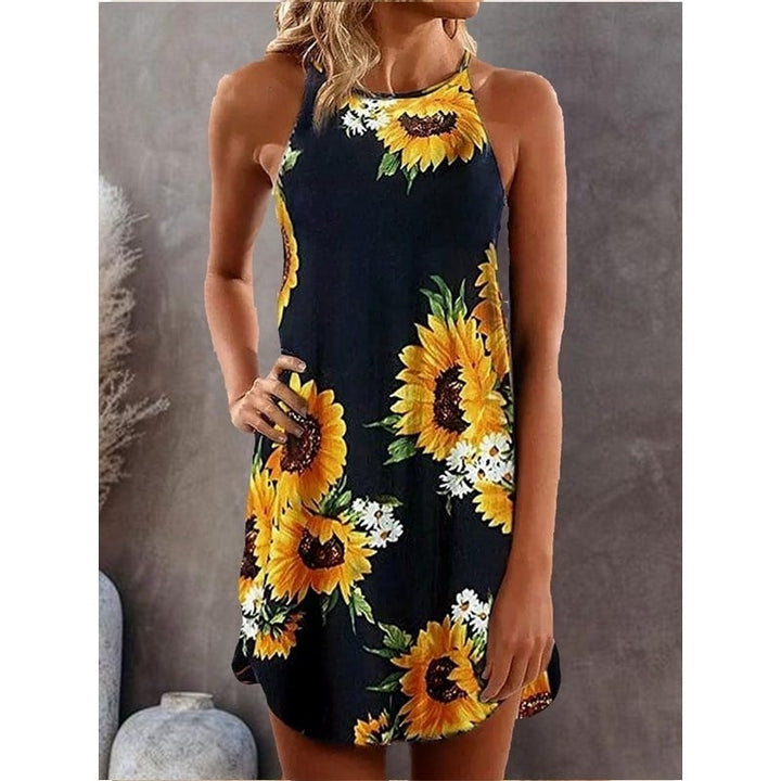 Womens Casual Sleeveless Floral Mini Dress Image 8