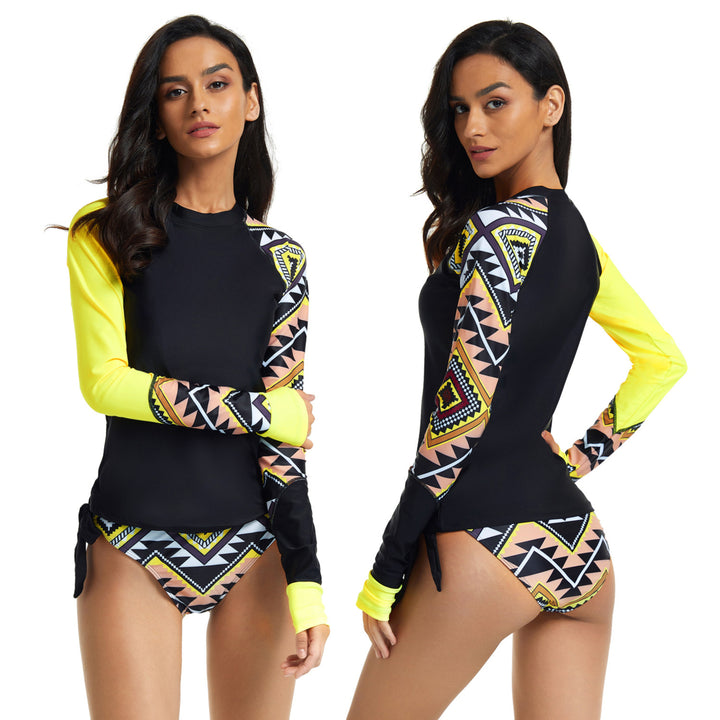 Womens Long Sleeve Shirt Color Block Print Tankini Swimsuit Image 7