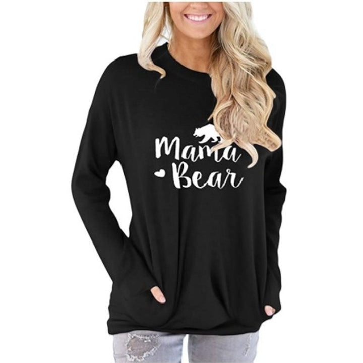 Casual Loose Fit Pocket Shirt for Women Cute Mama Bear and Printed Tunic Tops Image 2