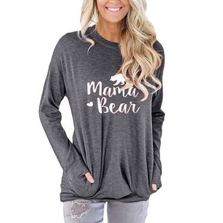 Casual Loose Fit Pocket Shirt for Women Cute Mama Bear and Printed Tunic Tops Image 8