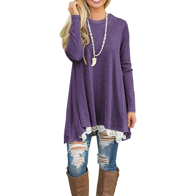 Women Lace Long Sleeve Tunic Top Blouse Image 2