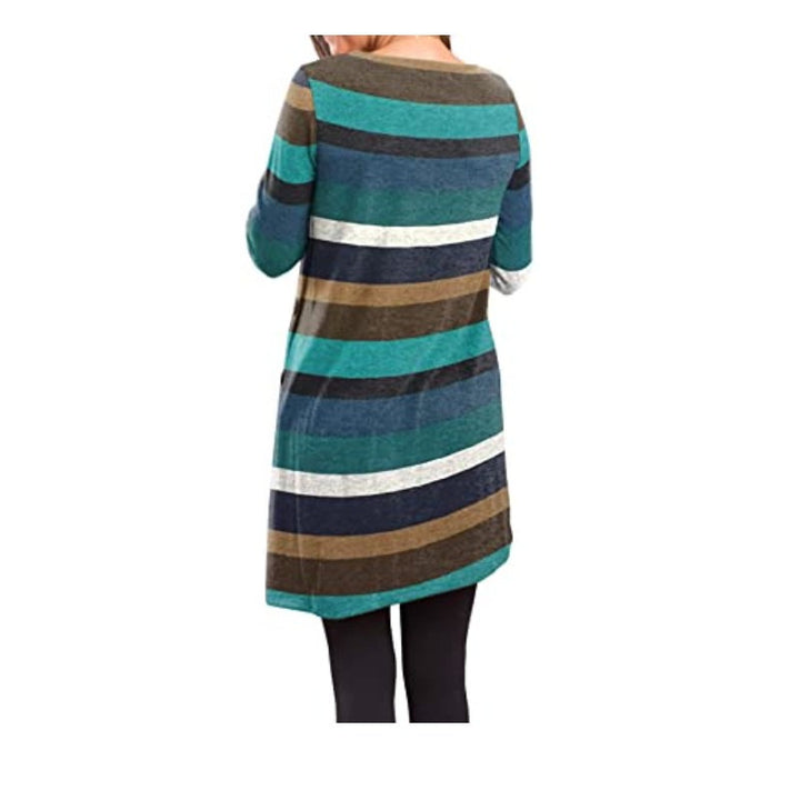 Womens Long Sleeve Scoop Neck Button Side Sweater Tunic Dress Image 3