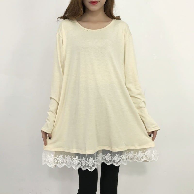 Women Lace Long Sleeve Tunic Top Blouse Image 1