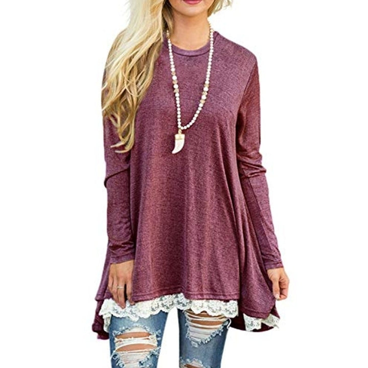 Women Lace Long Sleeve Tunic Top Blouse Image 4