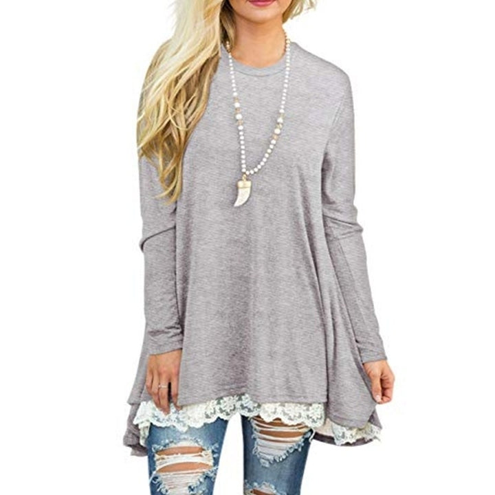 Women Lace Long Sleeve Tunic Top Blouse Image 6