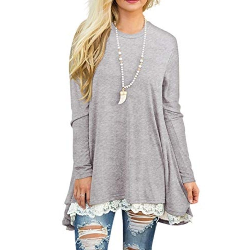 Women Lace Long Sleeve Tunic Top Blouse Image 1