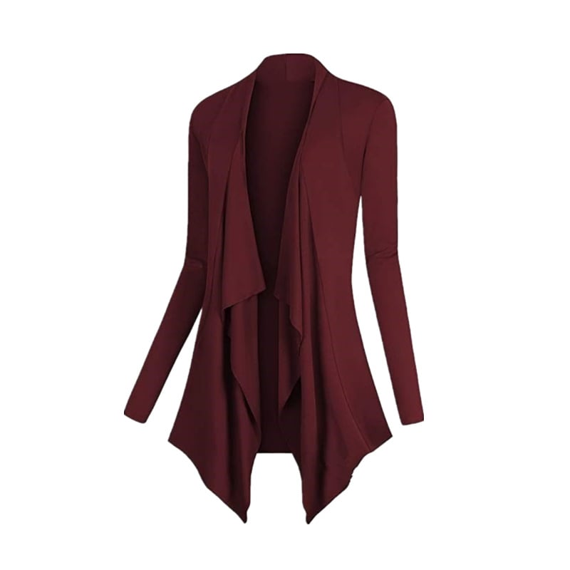 Womens Drape Front Open Cardigan Long Sleeve Irregular Hem Image 1