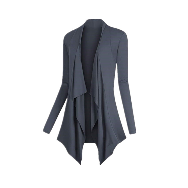 Womens Drape Front Open Cardigan Long Sleeve Irregular Hem Image 8