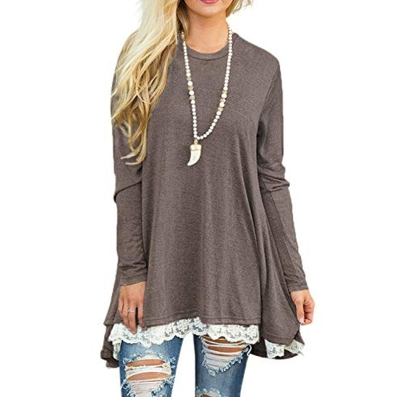 Women Lace Long Sleeve Tunic Top Blouse Image 1