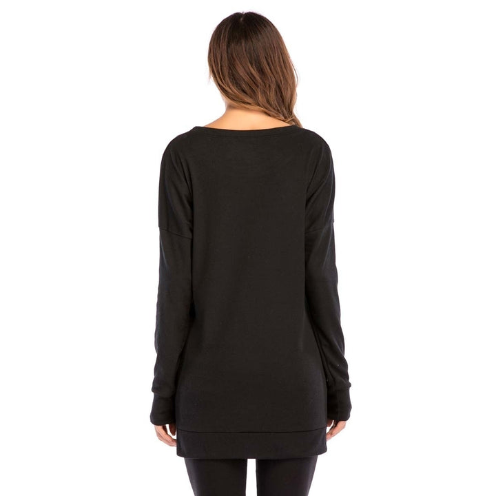 Womens Fall Long Sleeve Side Split Loose Casual Pullover Tunic Tops Image 3