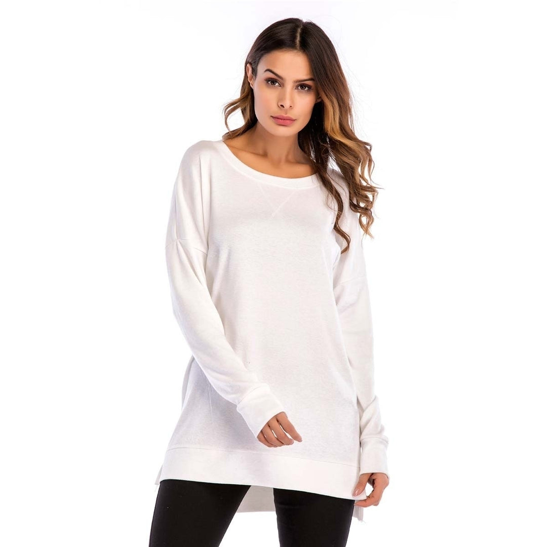 Womens Fall Long Sleeve Side Split Loose Casual Pullover Tunic Tops Image 7