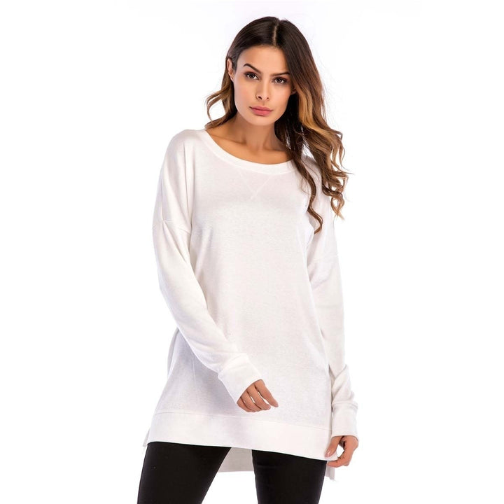 Womens Fall Long Sleeve Side Split Loose Casual Pullover Tunic Tops Image 1