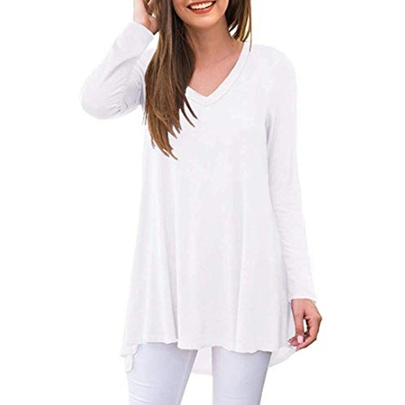 Womens Fall Long Sleeve Tunic Tops for Leggings V-Neck Casual Blouse T-Shirt Image 1