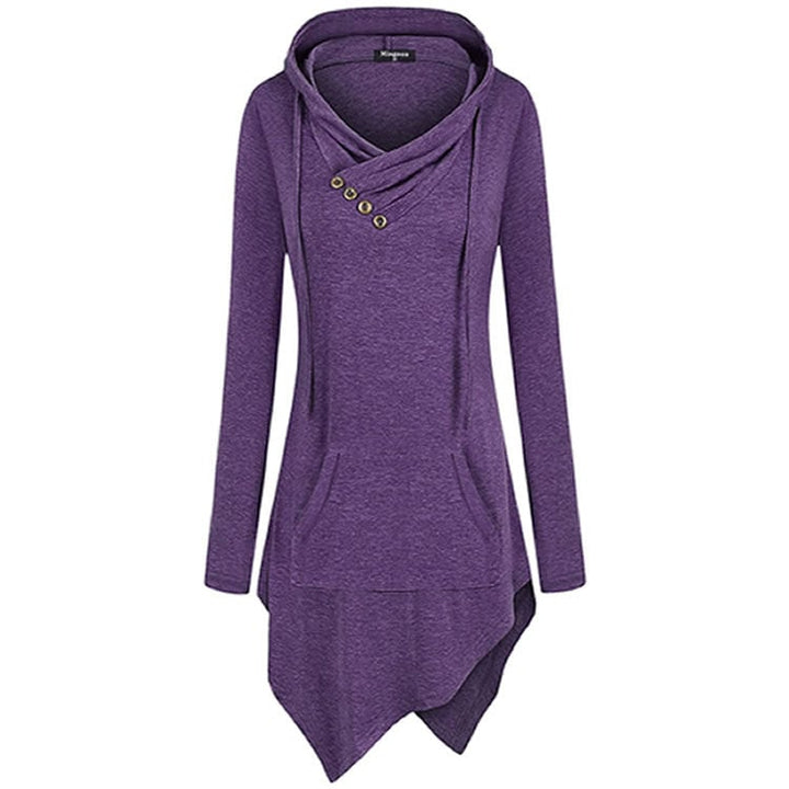 Uneven Hemline Hoody Shirt Pocket Tunic Long Sleeve Casual Tops Image 1