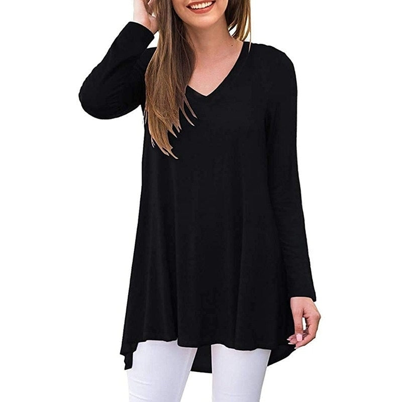 Womens Fall Long Sleeve Tunic Tops for Leggings V-Neck Casual Blouse T-Shirt Image 2