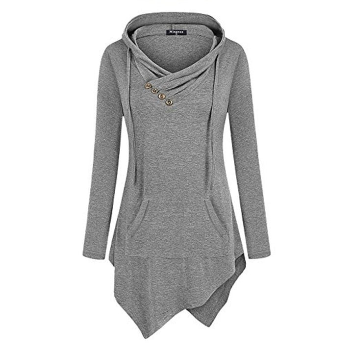 Uneven Hemline Hoody Shirt Pocket Tunic Long Sleeve Casual Tops Image 3