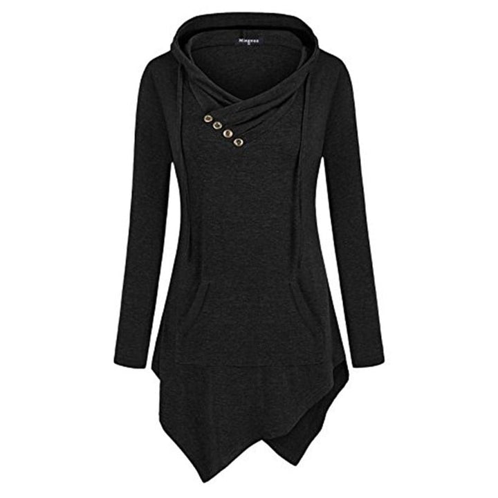 Uneven Hemline Hoody Shirt Pocket Tunic Long Sleeve Casual Tops Image 1