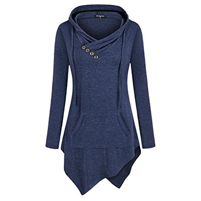 Uneven Hemline Hoody Shirt Pocket Tunic Long Sleeve Casual Tops Image 4