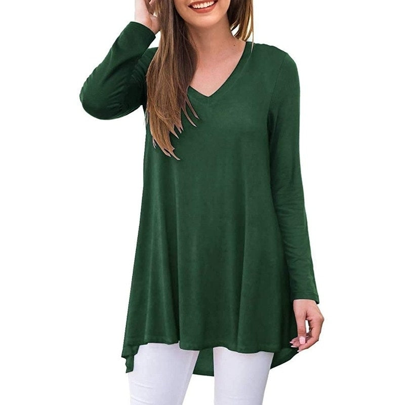 Womens Fall Long Sleeve Tunic Tops for Leggings V-Neck Casual Blouse T-Shirt Image 4