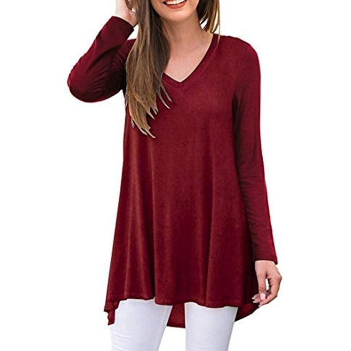 Womens Fall Long Sleeve Tunic Tops for Leggings V-Neck Casual Blouse T-Shirt Image 6