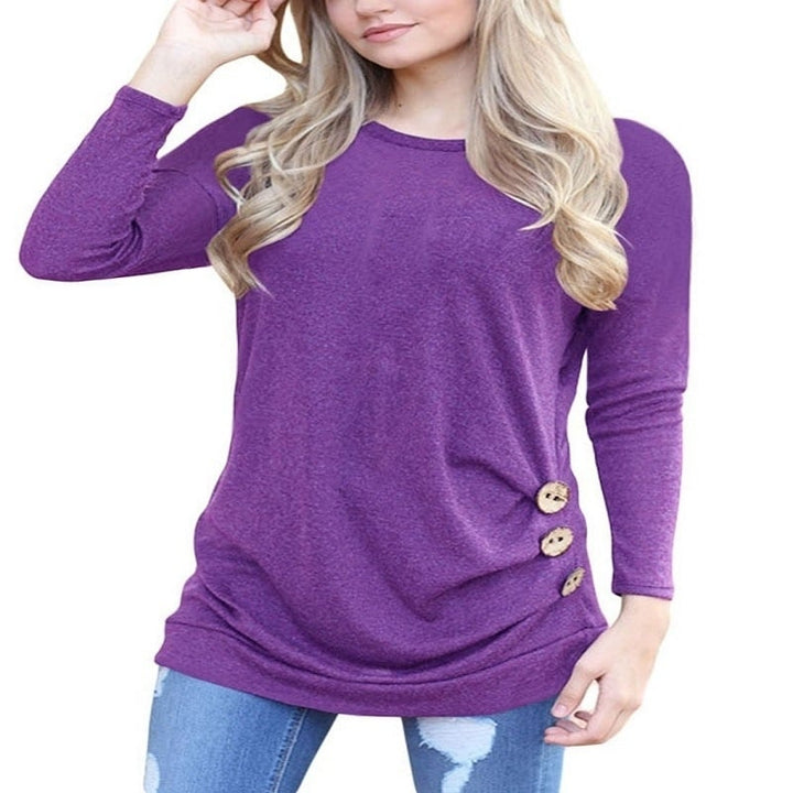 Womens Casual Long Sleeve Tunic Tops Fall Tshirt Blouses Image 1