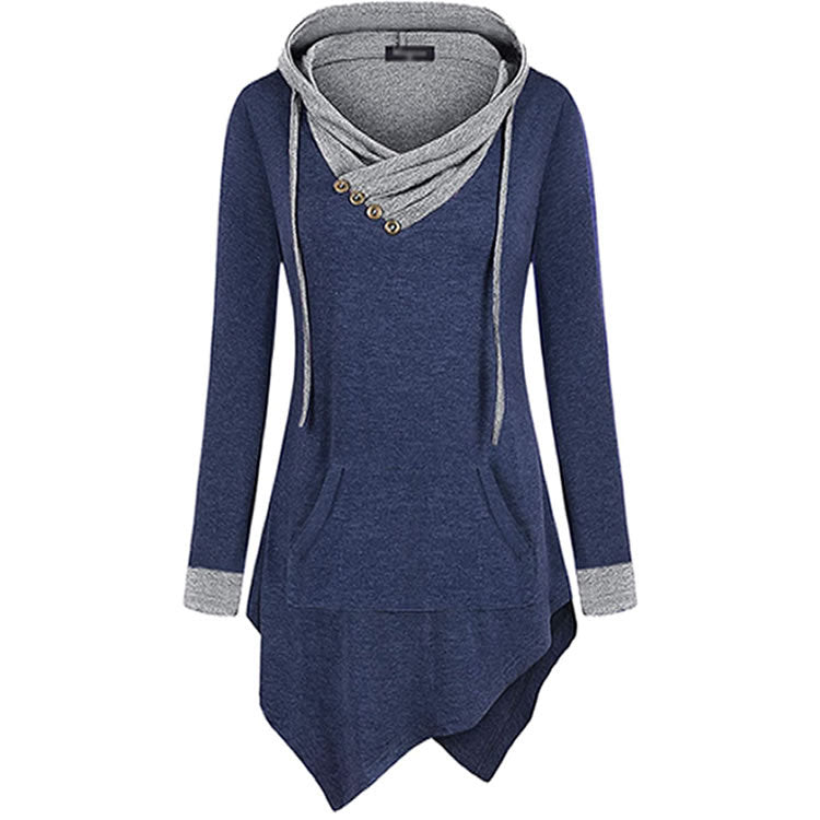 Uneven Hemline Hoody Shirt Pocket Tunic Long Sleeve Casual Tops Image 6