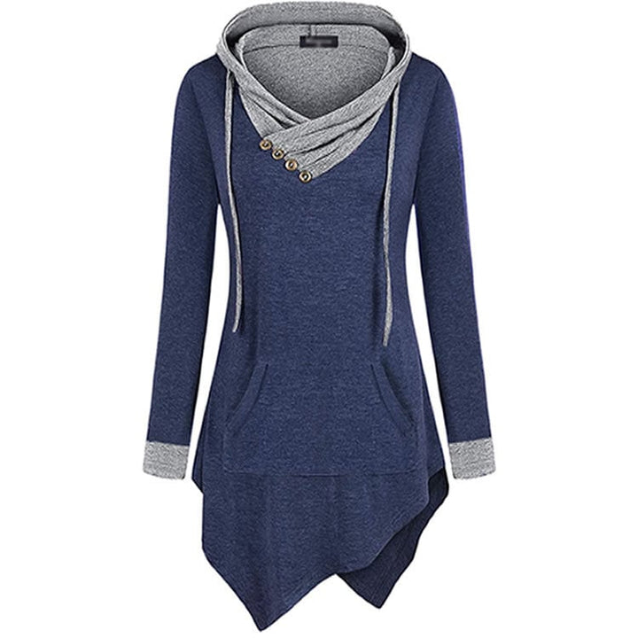 Uneven Hemline Hoody Shirt Pocket Tunic Long Sleeve Casual Tops Image 1