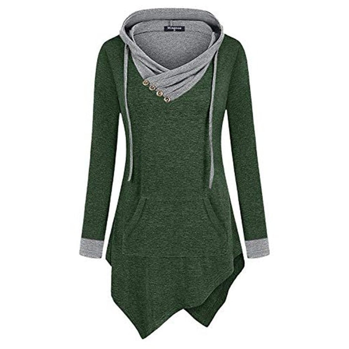 Uneven Hemline Hoody Shirt Pocket Tunic Long Sleeve Casual Tops Image 7