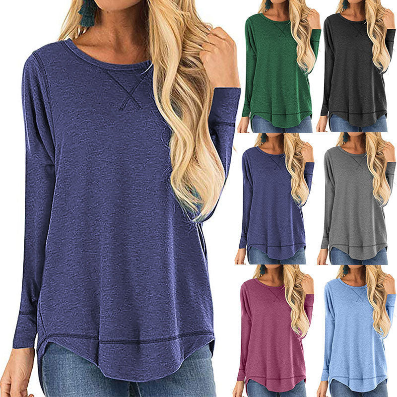 Womens Tops Long Sleeve Crew Neck Top Casual Loose Soft Blouse Image 1