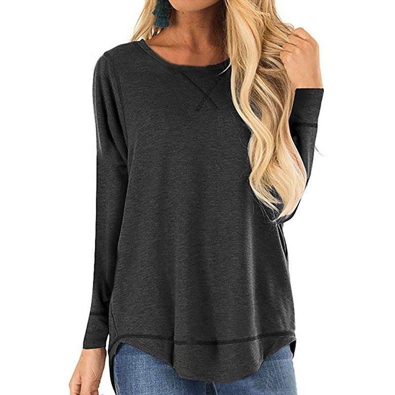 Womens Tops Long Sleeve Crew Neck Top Casual Loose Soft Blouse Image 2