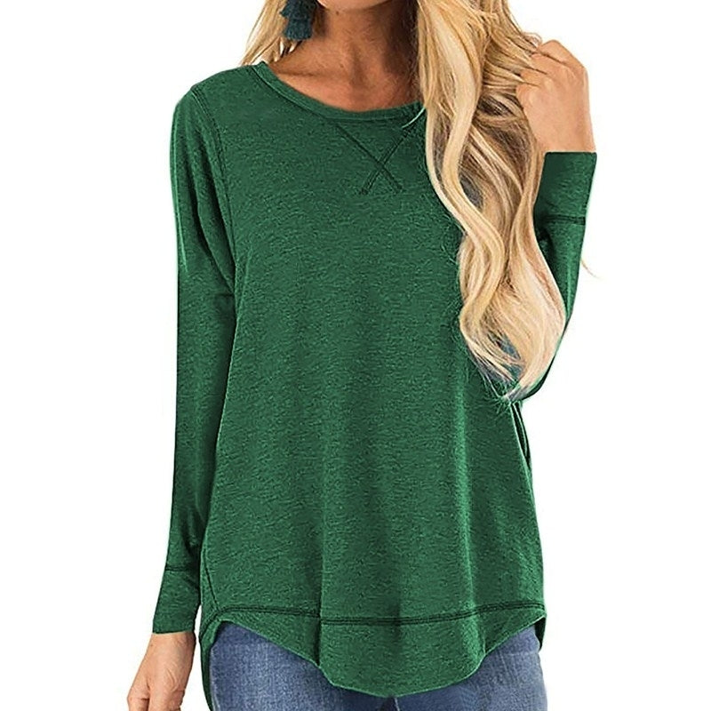 Womens Tops Long Sleeve Crew Neck Top Casual Loose Soft Blouse Image 3