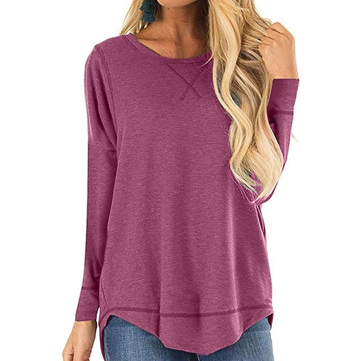 Womens Tops Long Sleeve Crew Neck Top Casual Loose Soft Blouse Image 4