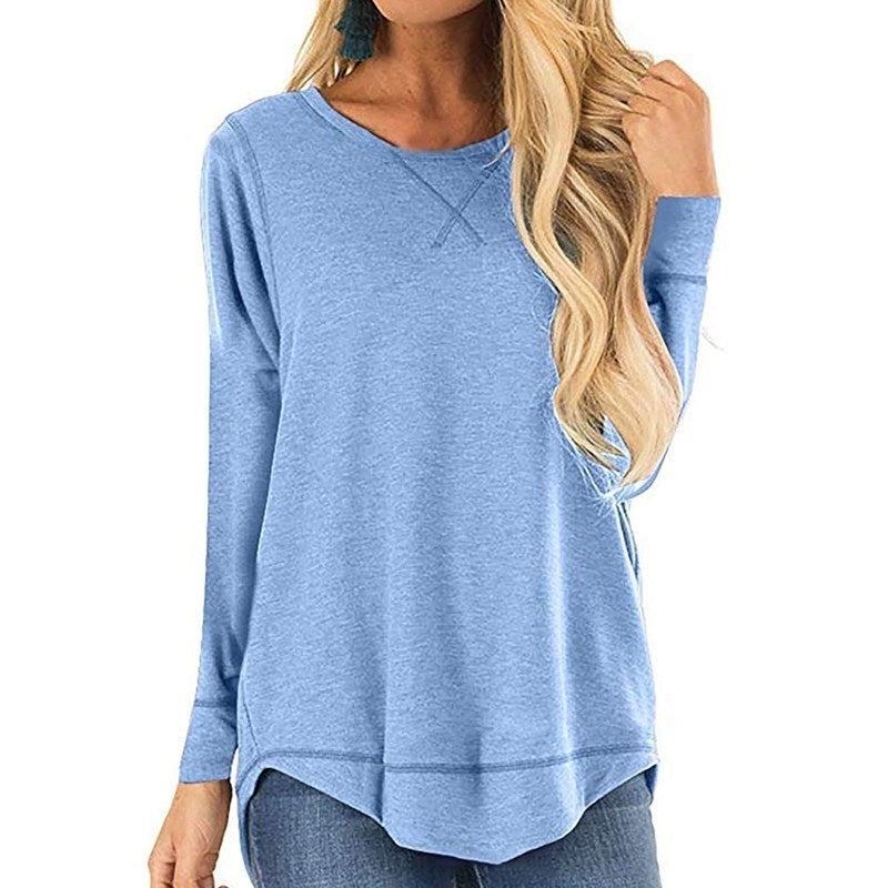 Womens Tops Long Sleeve Crew Neck Top Casual Loose Soft Blouse Image 1