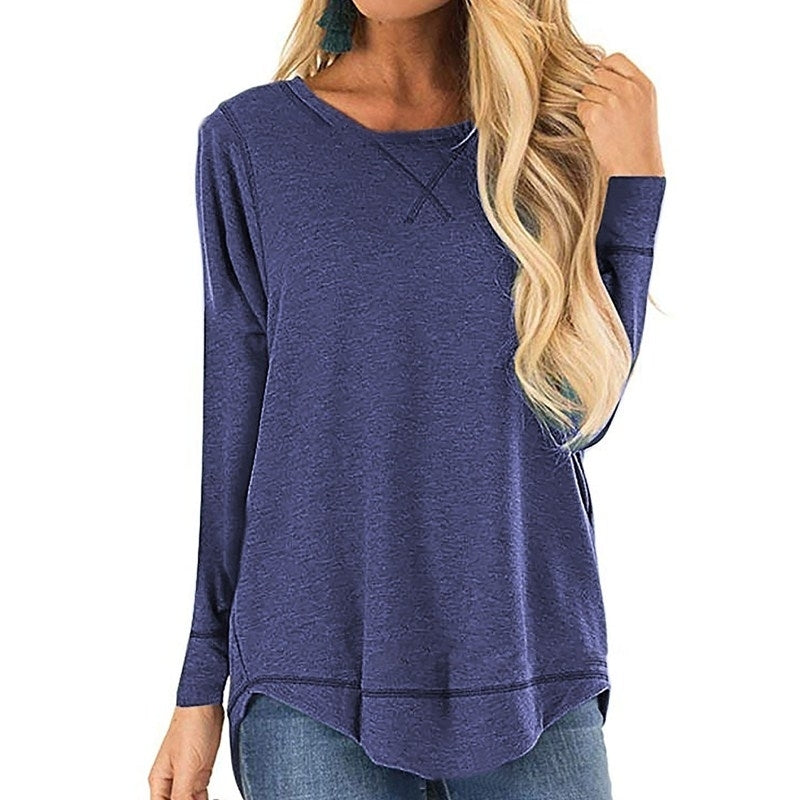 Womens Tops Long Sleeve Crew Neck Top Casual Loose Soft Blouse Image 6