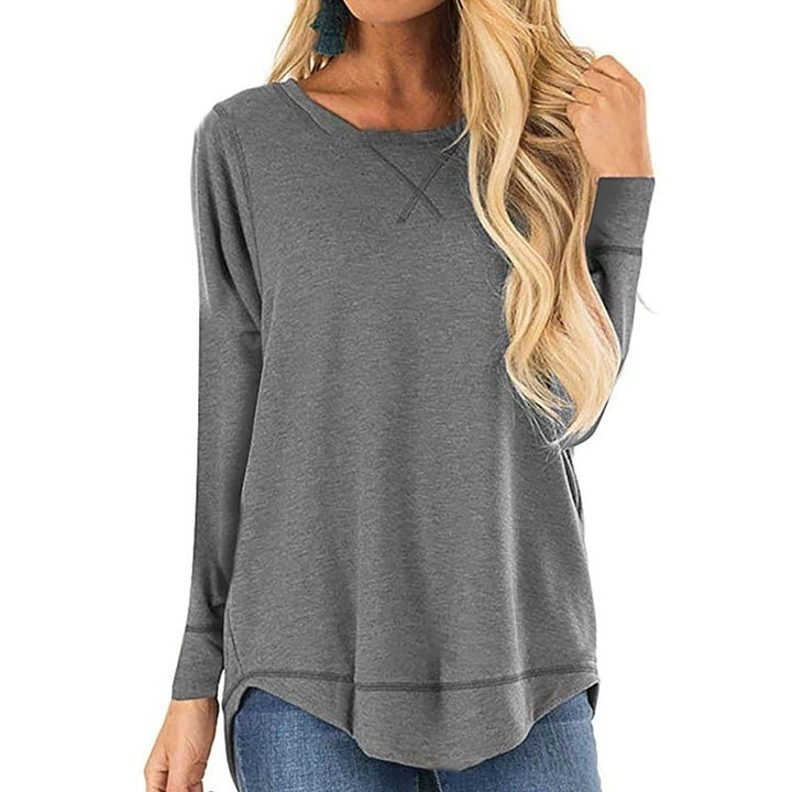 Womens Tops Long Sleeve Crew Neck Top Casual Loose Soft Blouse Image 1