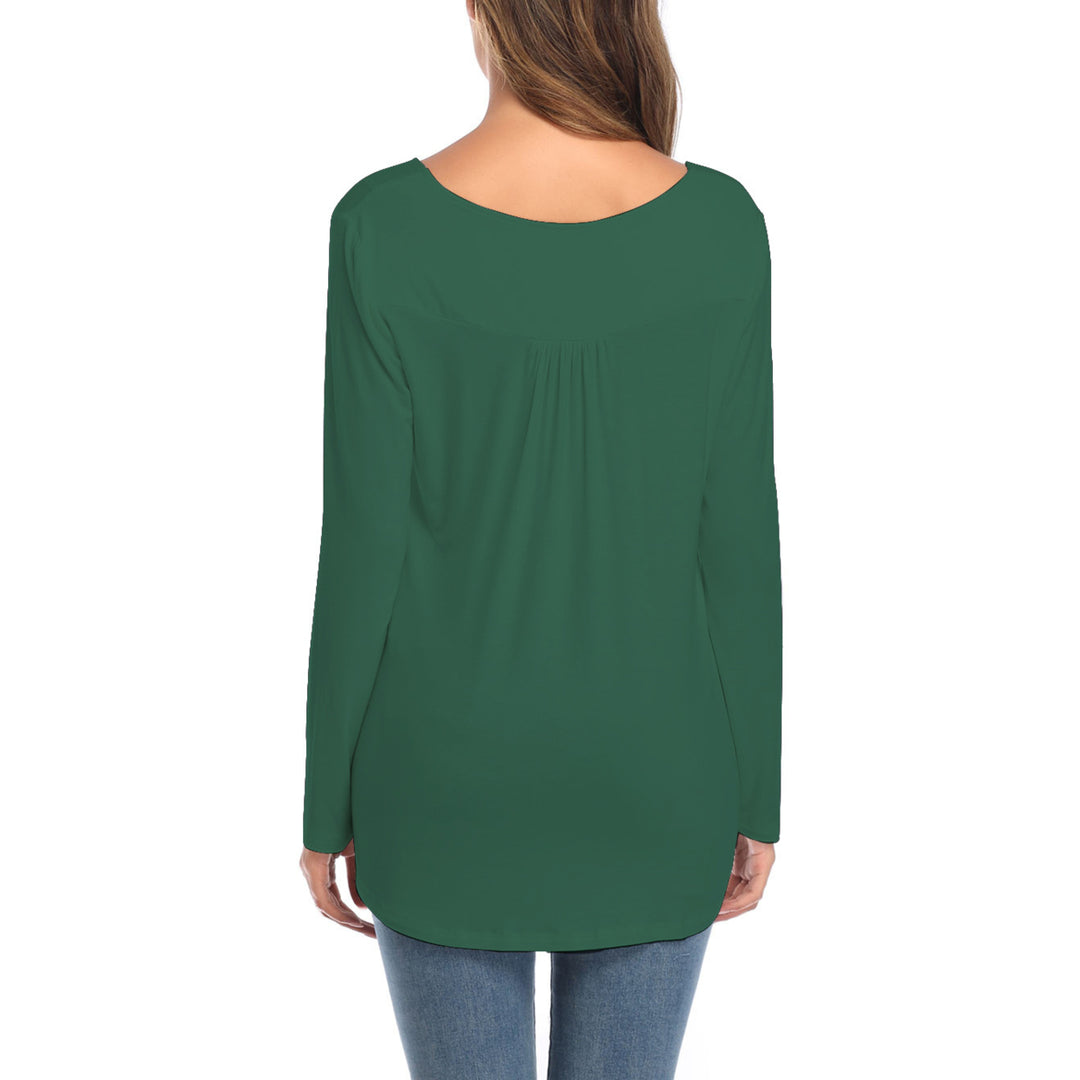 Womens Casual Long Sleeve Henley V-Neck Loose Tunic Shirt Blouse Tops Image 3