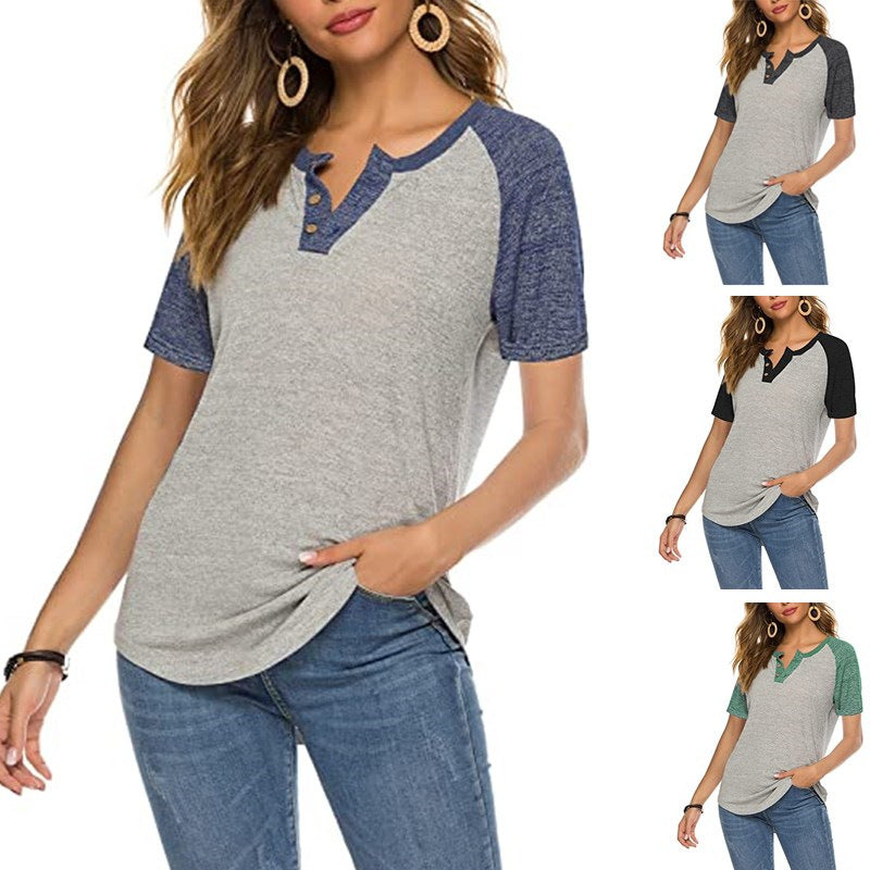 Basic Button Henley Shirt Boyfriend Style Ladies Tops Image 1