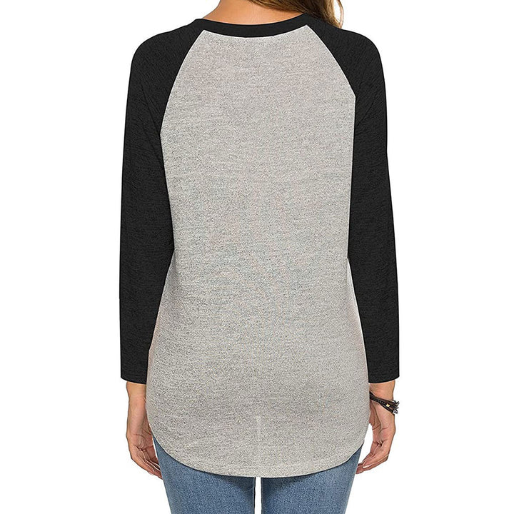 Womens Raglan Round Neck Long Sleeve Blouse Basic Button Henley Shirt Image 3